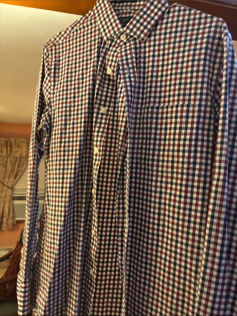 J. Crew Men's Long-Sleeve Check Shirt in Navy and Burgundy